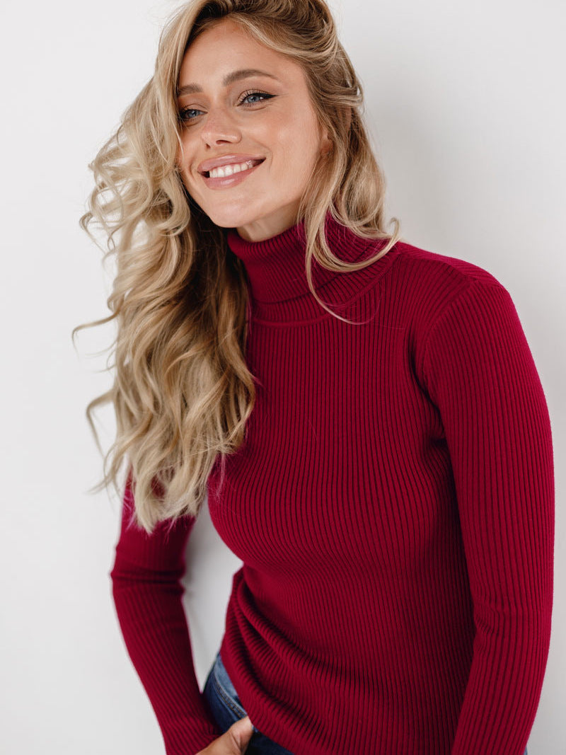 Klassischer Damen Pullover mit hohem Halsausschnitt und langen Ärmeln