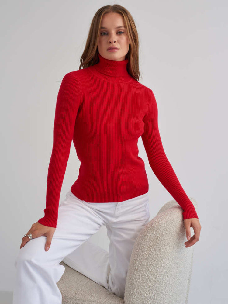 Klassischer Damen Pullover mit hohem Halsausschnitt und langen Ärmeln