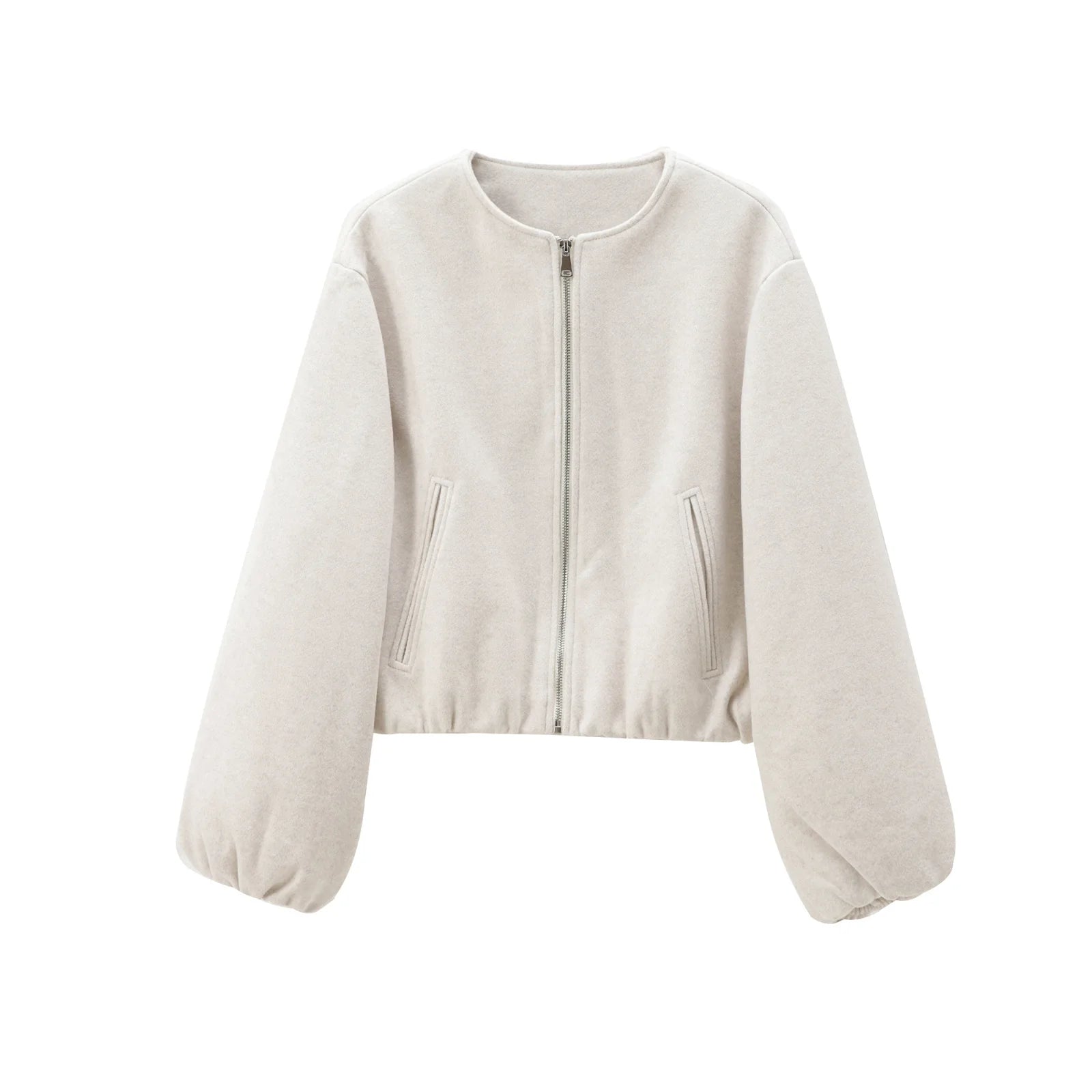 Kurze Damenjacke mit Ballonärmeln und Reißverschluss