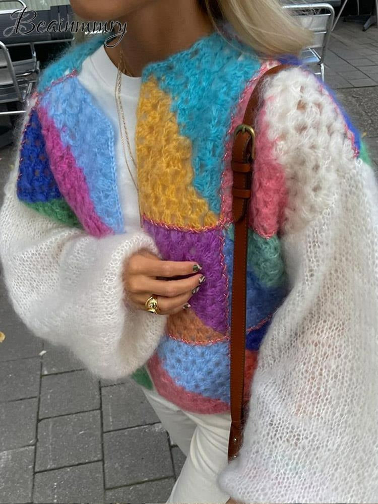 Damen Strickjacke mit Puffärmeln und kurzer Silhouette