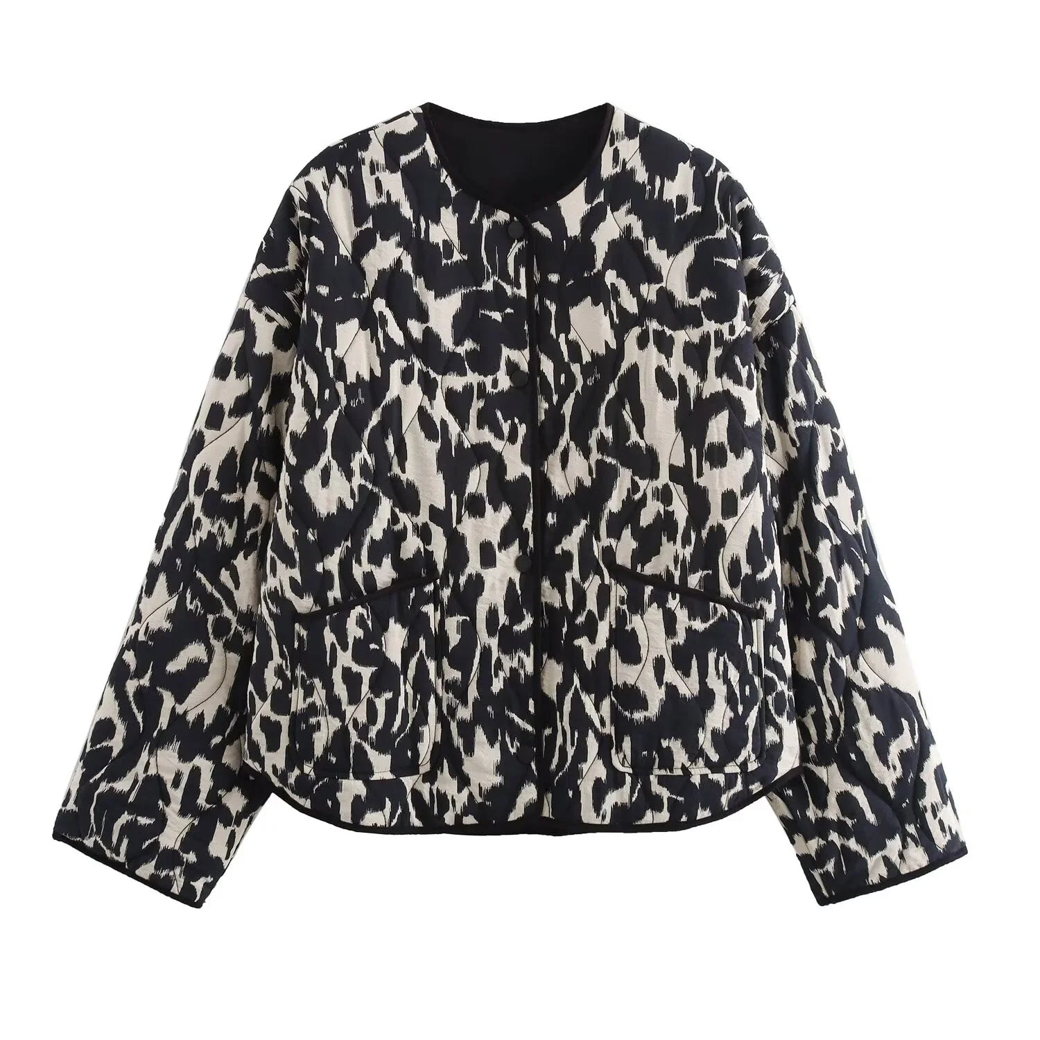Damen Steppjacke mit Rundhalsausschnitt und Animalprint