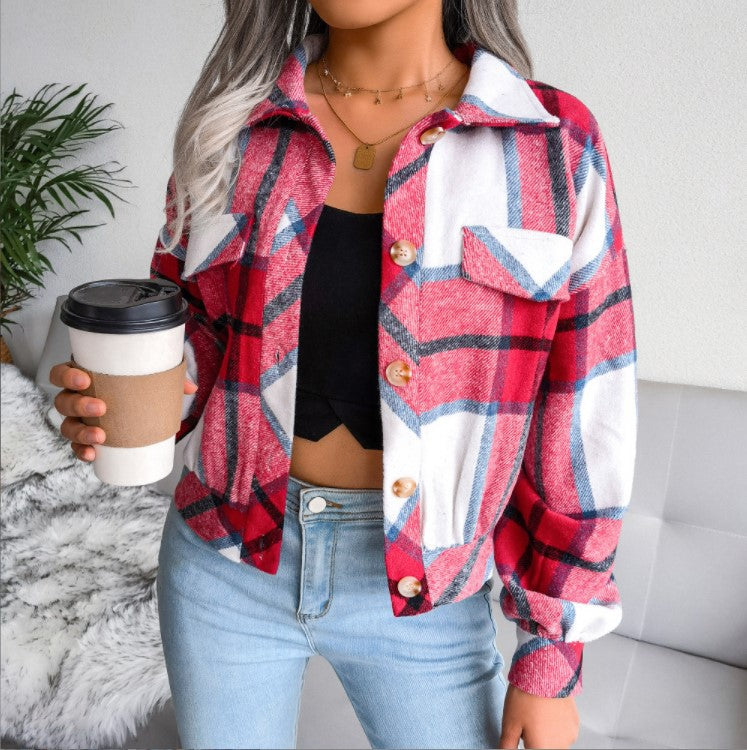 Damen Winterjacke mit Karomuster und klassischem Schnitt