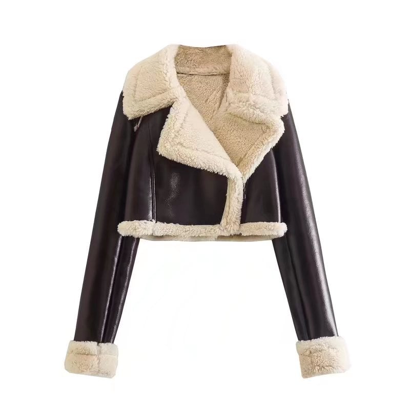 Damen Winterjacke mit Revers, kurzer Länge und langen Ärmeln