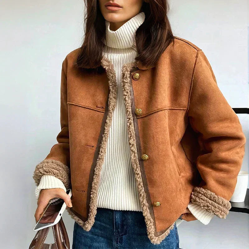 Damen Winterjacke mit Knopfverschluss und Seitentaschen