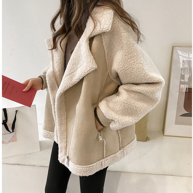 Damen Winterjacke mit Plüschinnenseite und großem Kragen