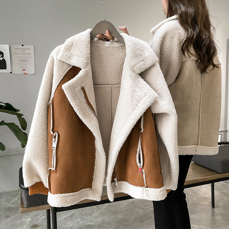 Damen Winterjacke mit Plüschinnenseite und großem Kragen