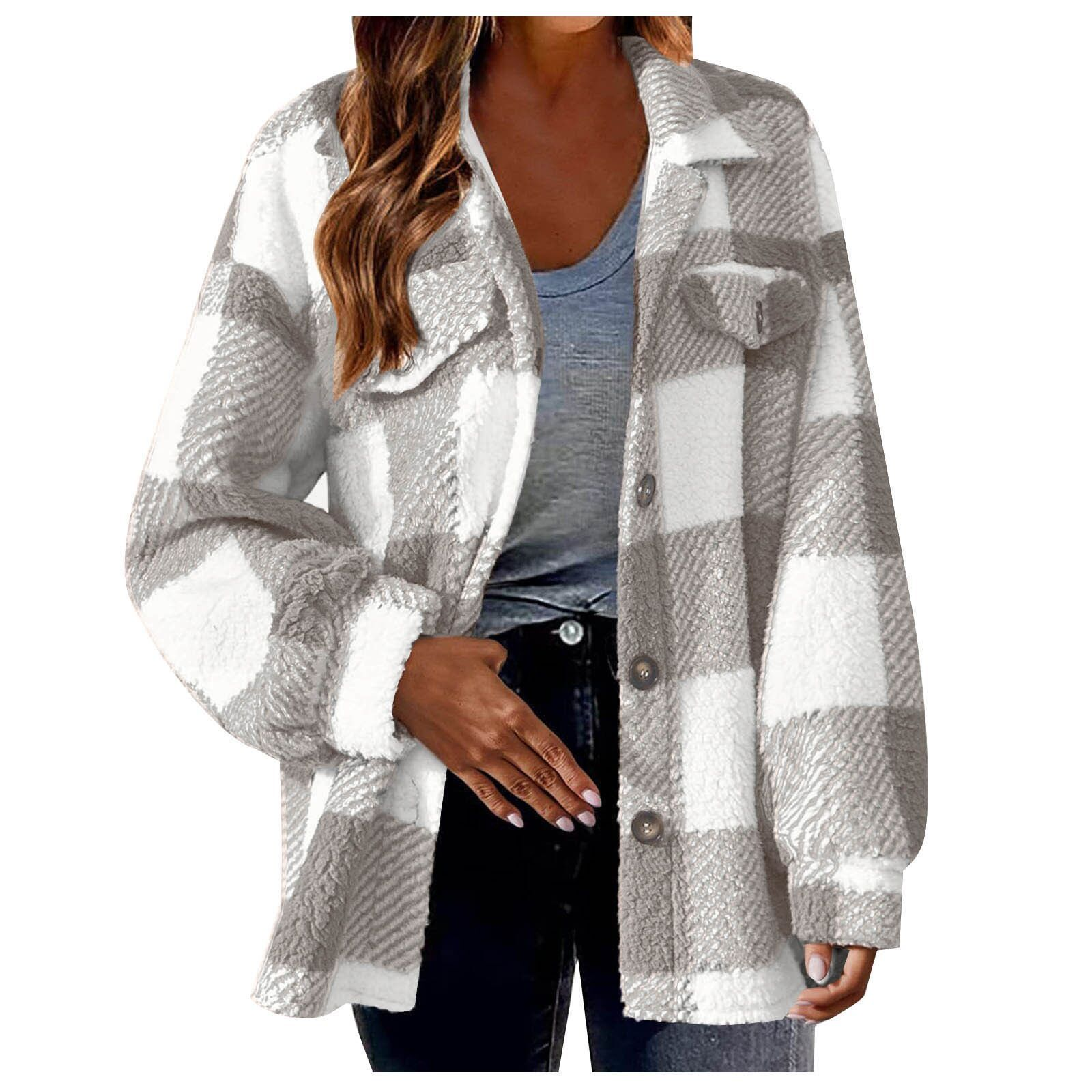 Damen Fleecejacke mit Karomuster für Winter