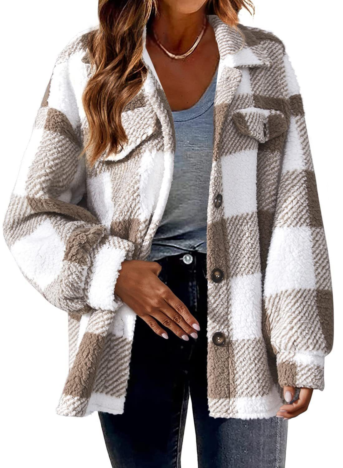 Damen Fleecejacke mit Karomuster für Winter