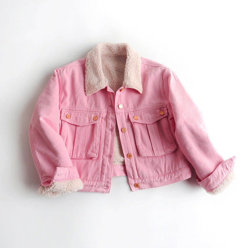 Damen Jeansjacke mit Lammfellfutter und kurzer Länge