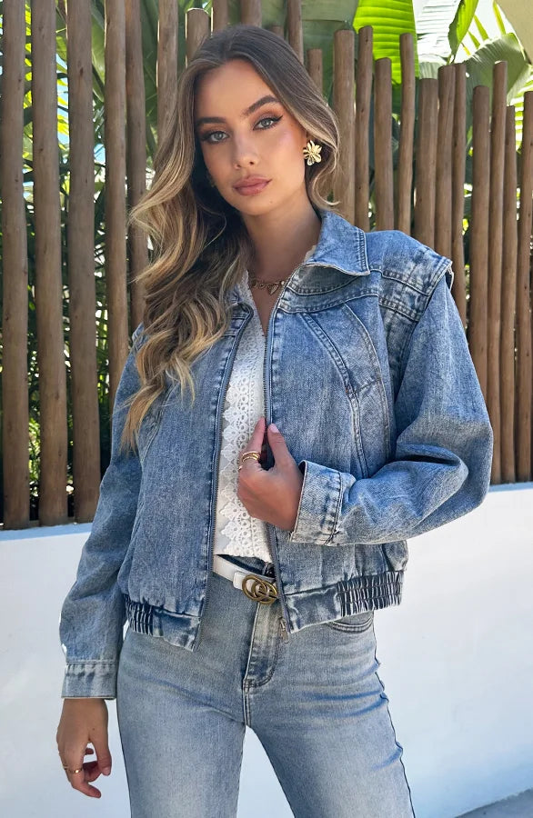 Damen Jeansjacke mit Reißverschluss und Seitentaschen
