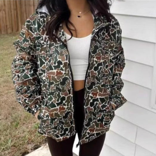 Damen Winterjacke mit Camouflage-Muster und durchgehendem Reißverschluss