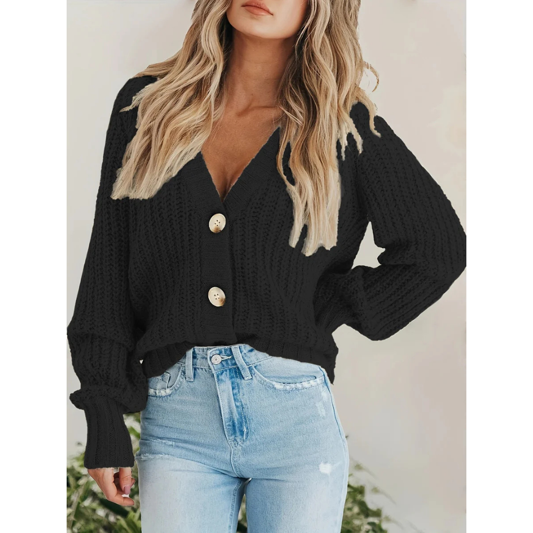 Damen Winter Strickjacke mit Knopfleiste und langem Ärmel