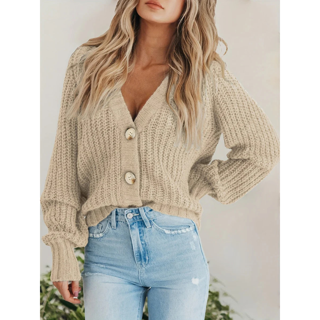 Damen Winter Strickjacke mit Knopfleiste und langem Ärmel