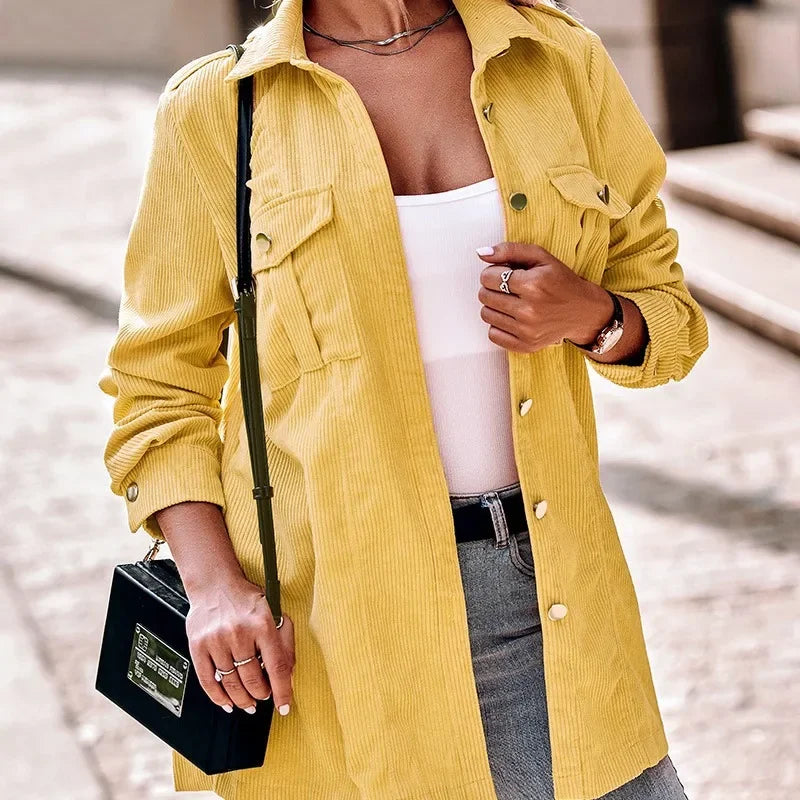 Damen Cord Jacke mit Knopfverschluss und Taschen