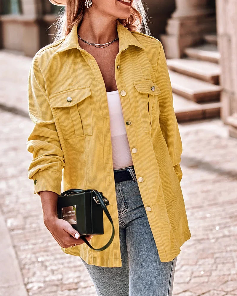 Damen Cord Jacke mit Knopfverschluss und Taschen
