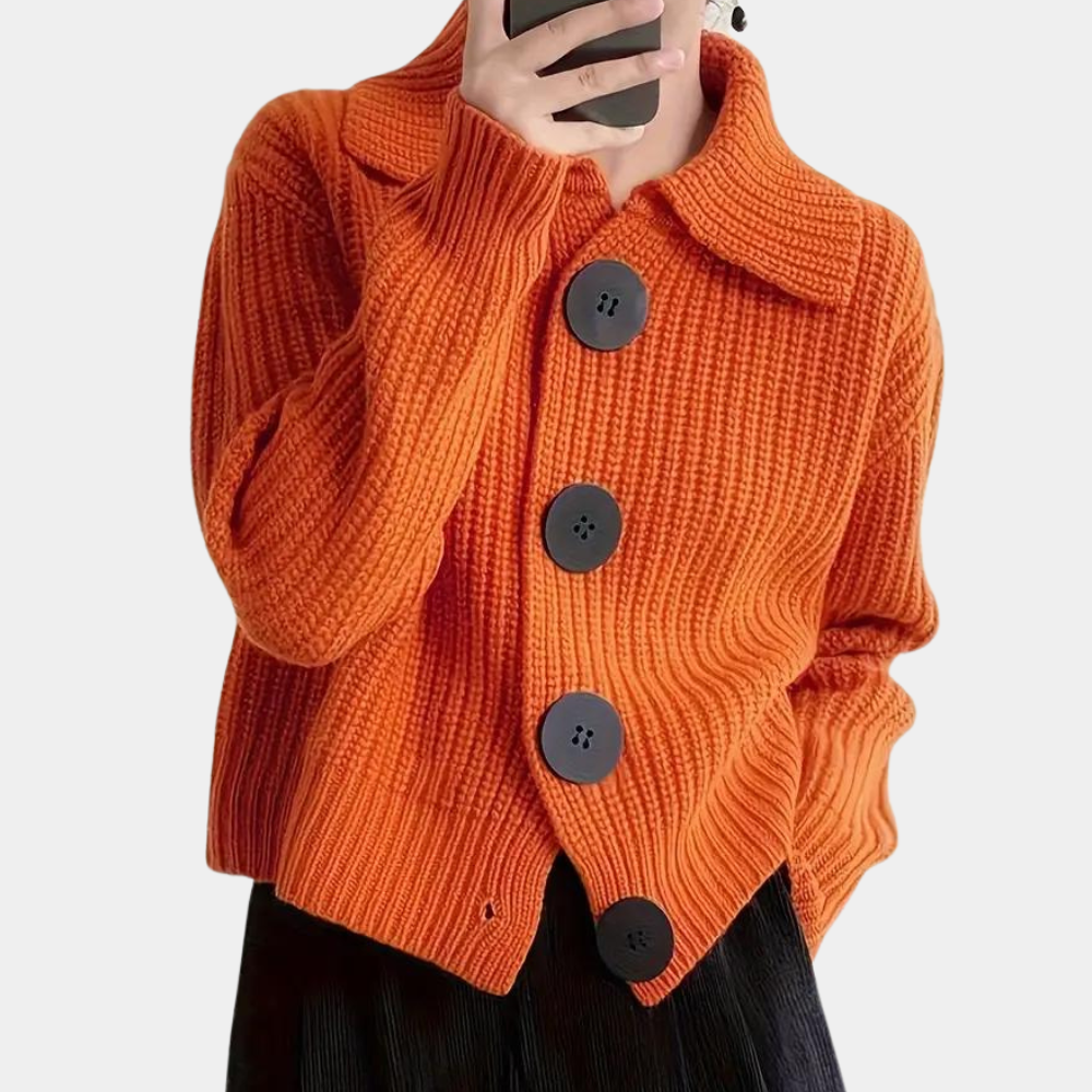 Damen Strickjacke mit Knopfleiste und Kragen Winter