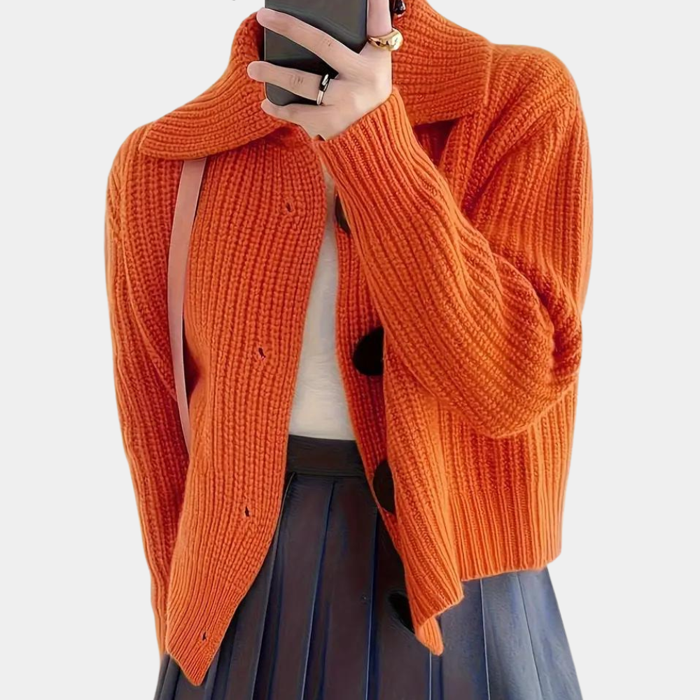 Damen Strickjacke mit Knopfleiste und Kragen Winter