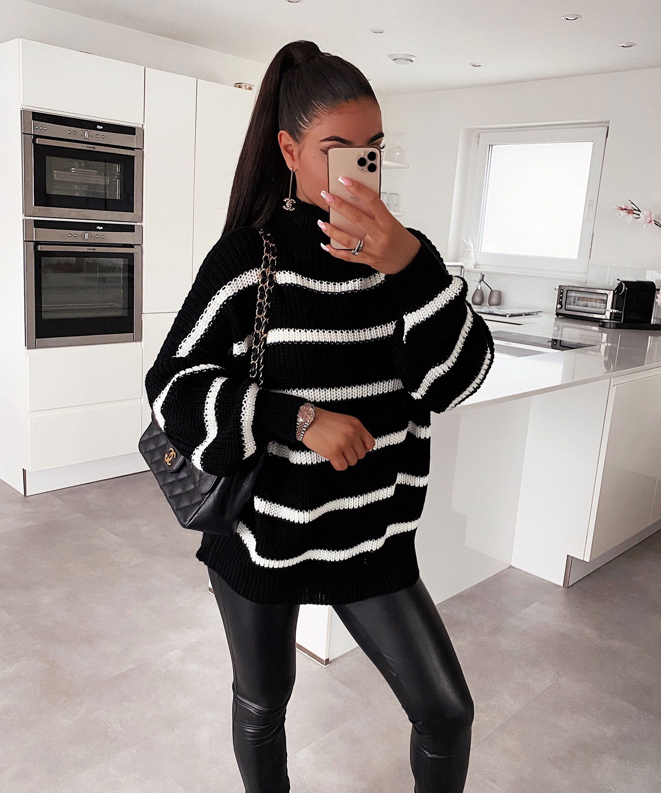 Damen Strickpullover in Schwarz-Weiß