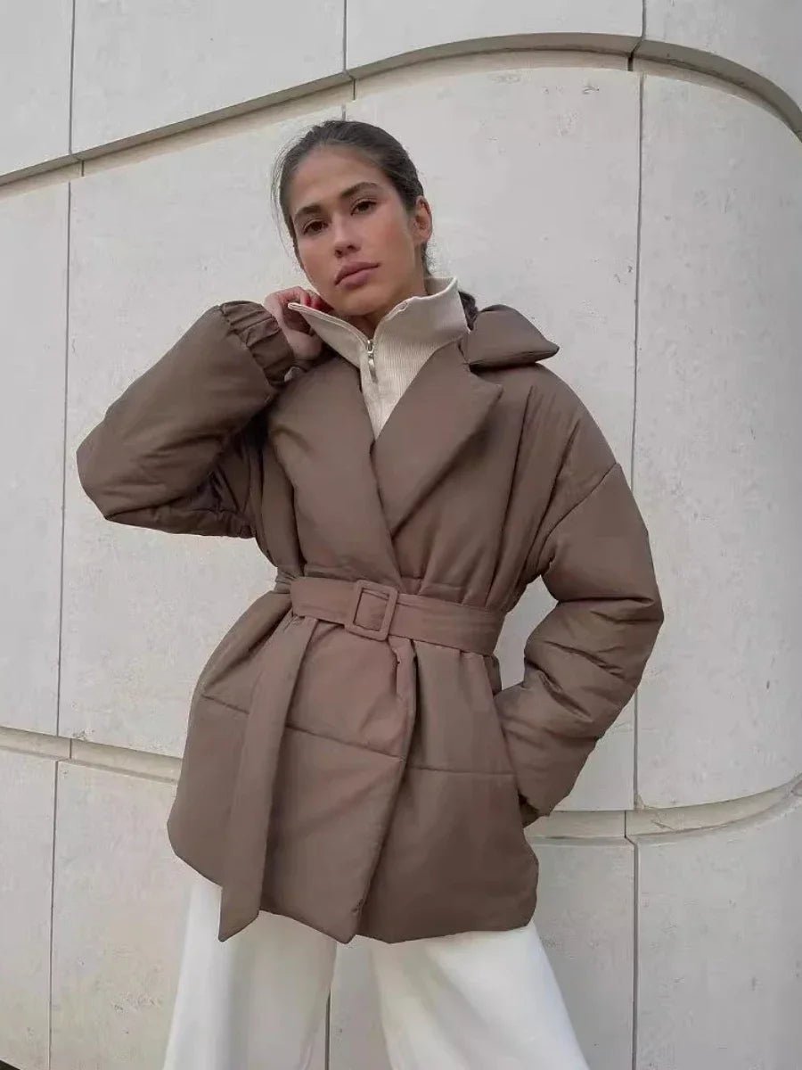 Damen Pufferjacke mit Gürtel und Taillierung
