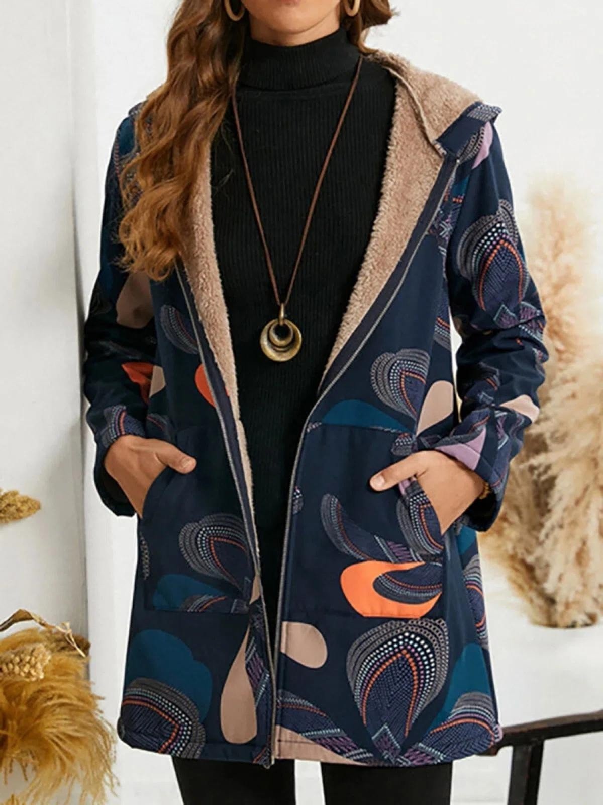 Damen Winterjacke mit Kapuze und fleecegefütterter Innenseite