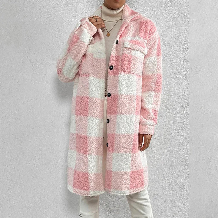 Damen Winterjacke mit Karomuster und geradem Schnitt