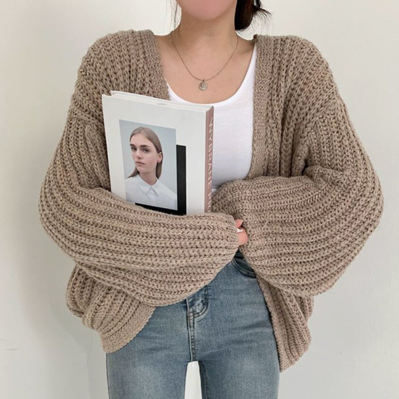 Damen Strickjacke mit Ballonärmeln und offenem Vorderteil