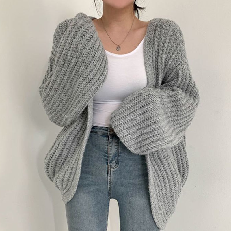 Damen Strickjacke mit Ballonärmeln und offenem Vorderteil