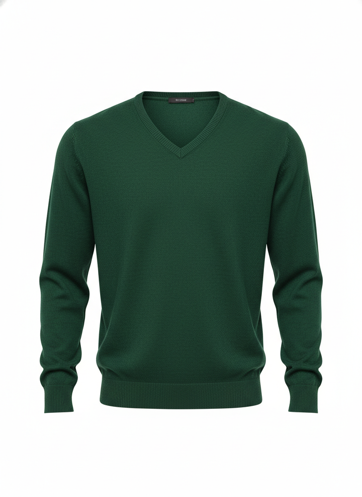 Grüner V-Ausschnitt Pullover für Herren