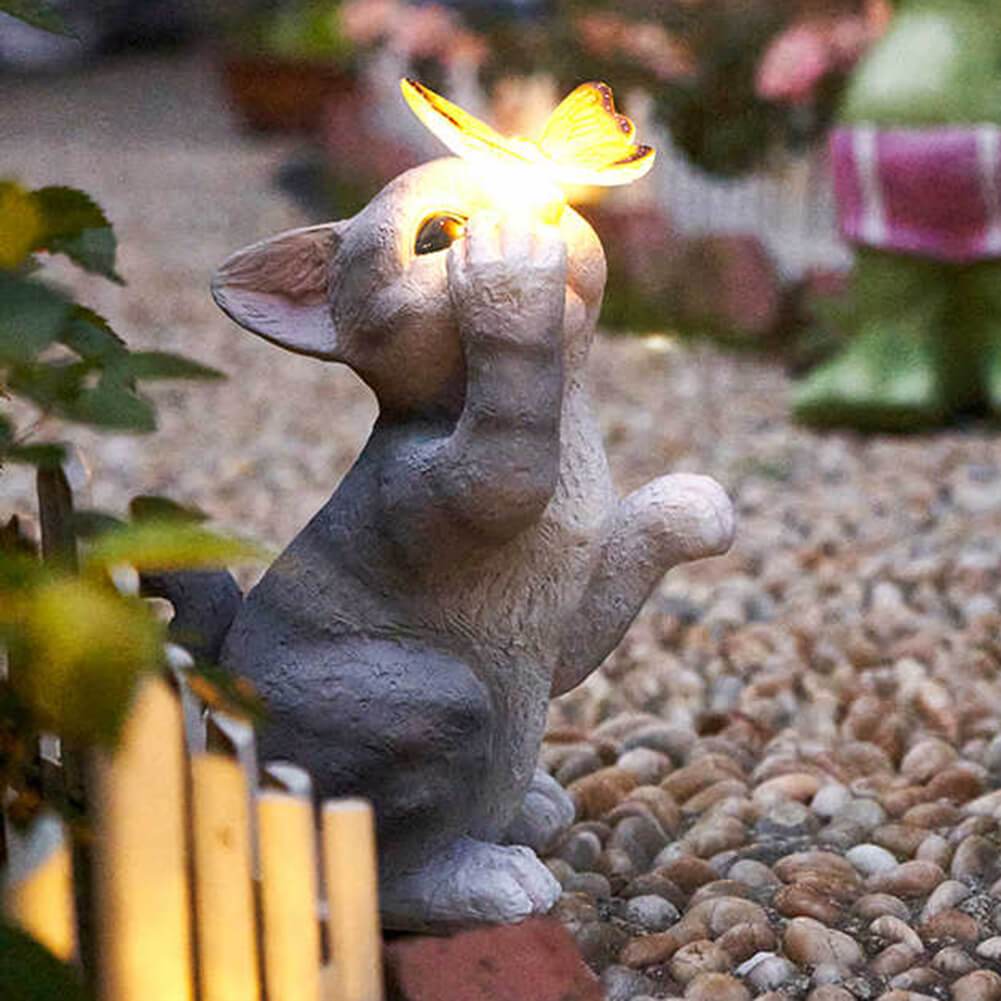 Charmante Solar Gartenleuchte mit Katzenfigur und LED-Licht für stilvolle Gartenbeleuchtung-2