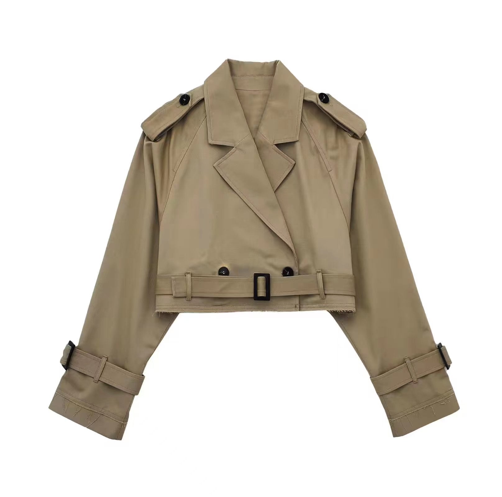 Damen Kurze Jacke mit Gürtel und klaren Linien