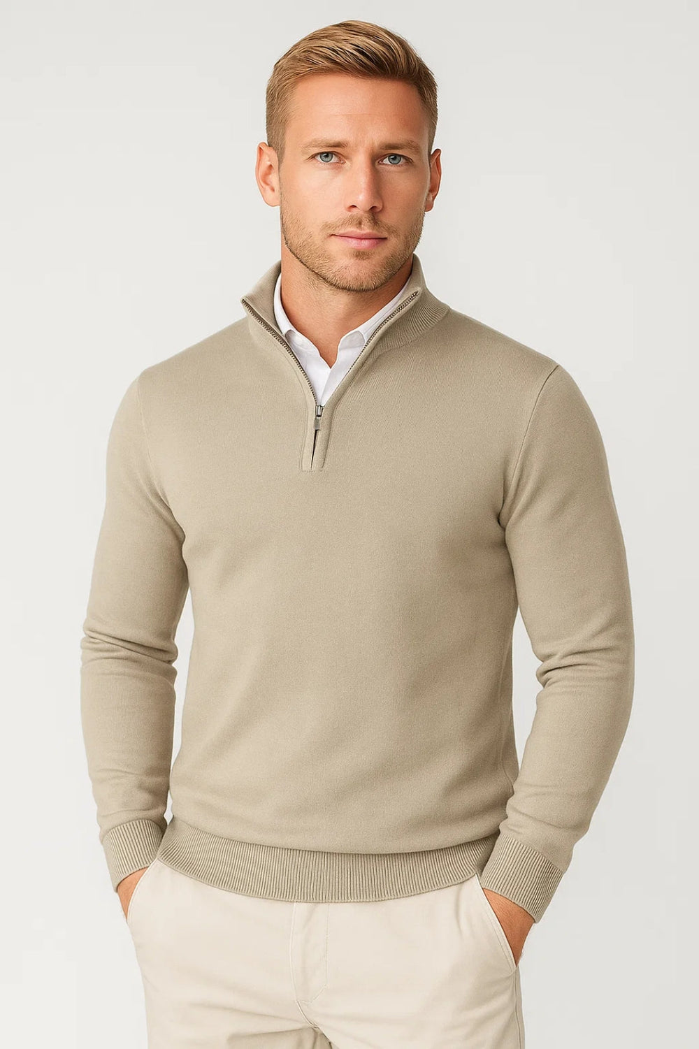 Herren Pullover | Halber Reißverschluss | Stehkragen für gepflegten Look