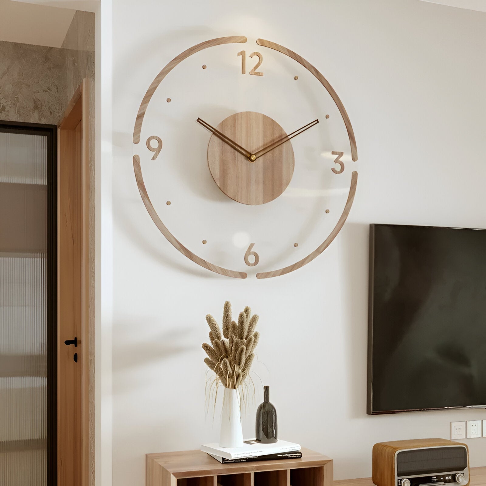Moderne Wanduhr aus Holz mit digitaler Anzeige und stilvollem Design-3