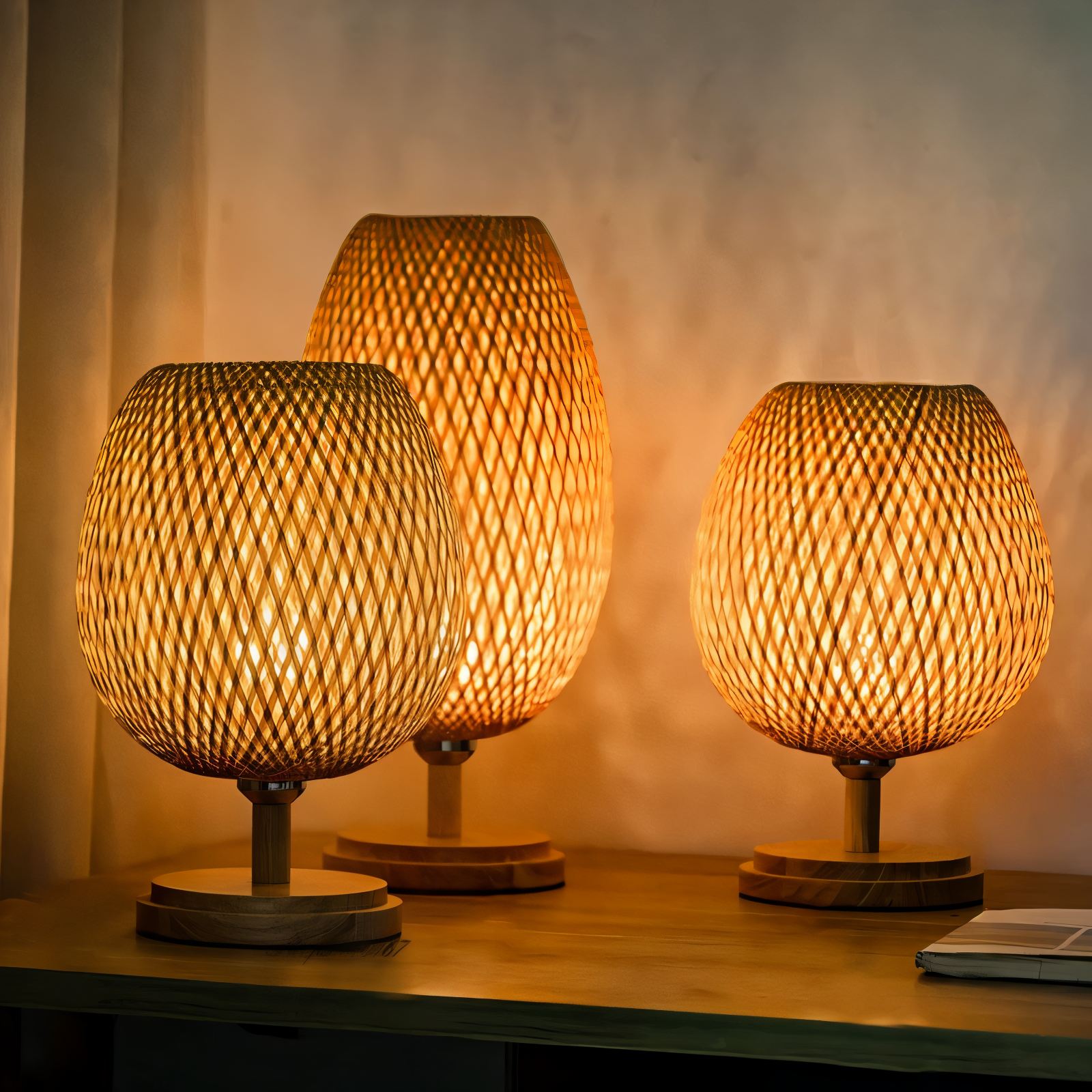 NatureHue - Vintage Bamboo Tischlampe - Kreative Wicker Schreibtischlampe-2