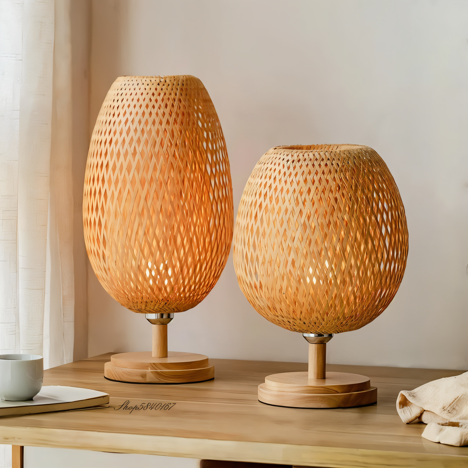 NatureHue - Vintage Bamboo Tischlampe - Kreative Wicker Schreibtischlampe-3