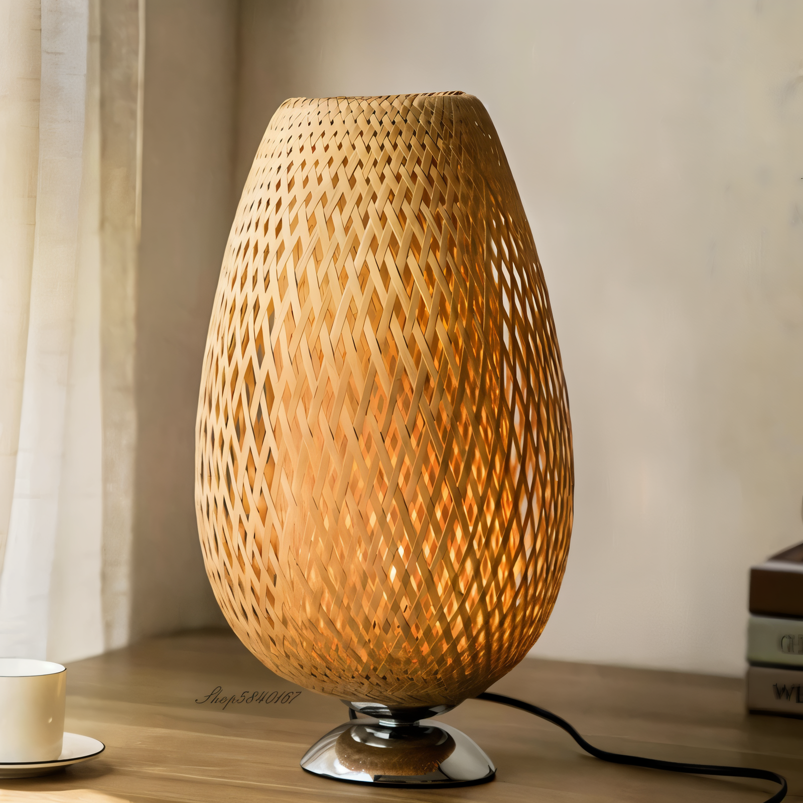 NatureHue - Vintage Bamboo Tischlampe - Kreative Wicker Schreibtischlampe-6