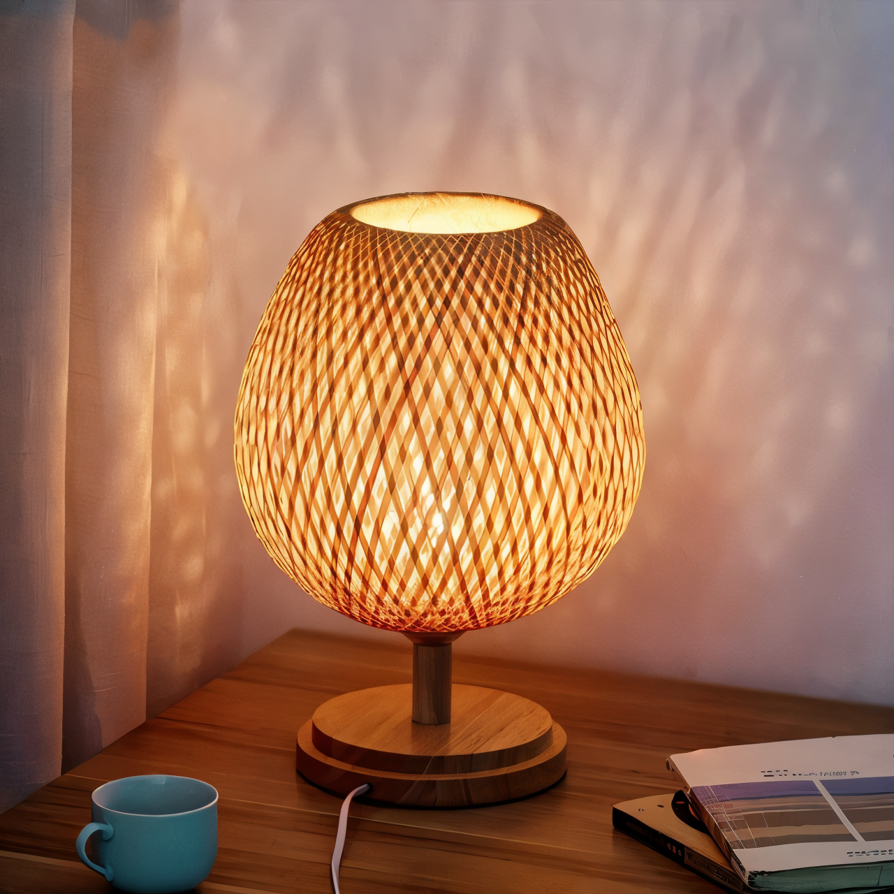 NatureHue - Vintage Bamboo Tischlampe - Kreative Wicker Schreibtischlampe-1