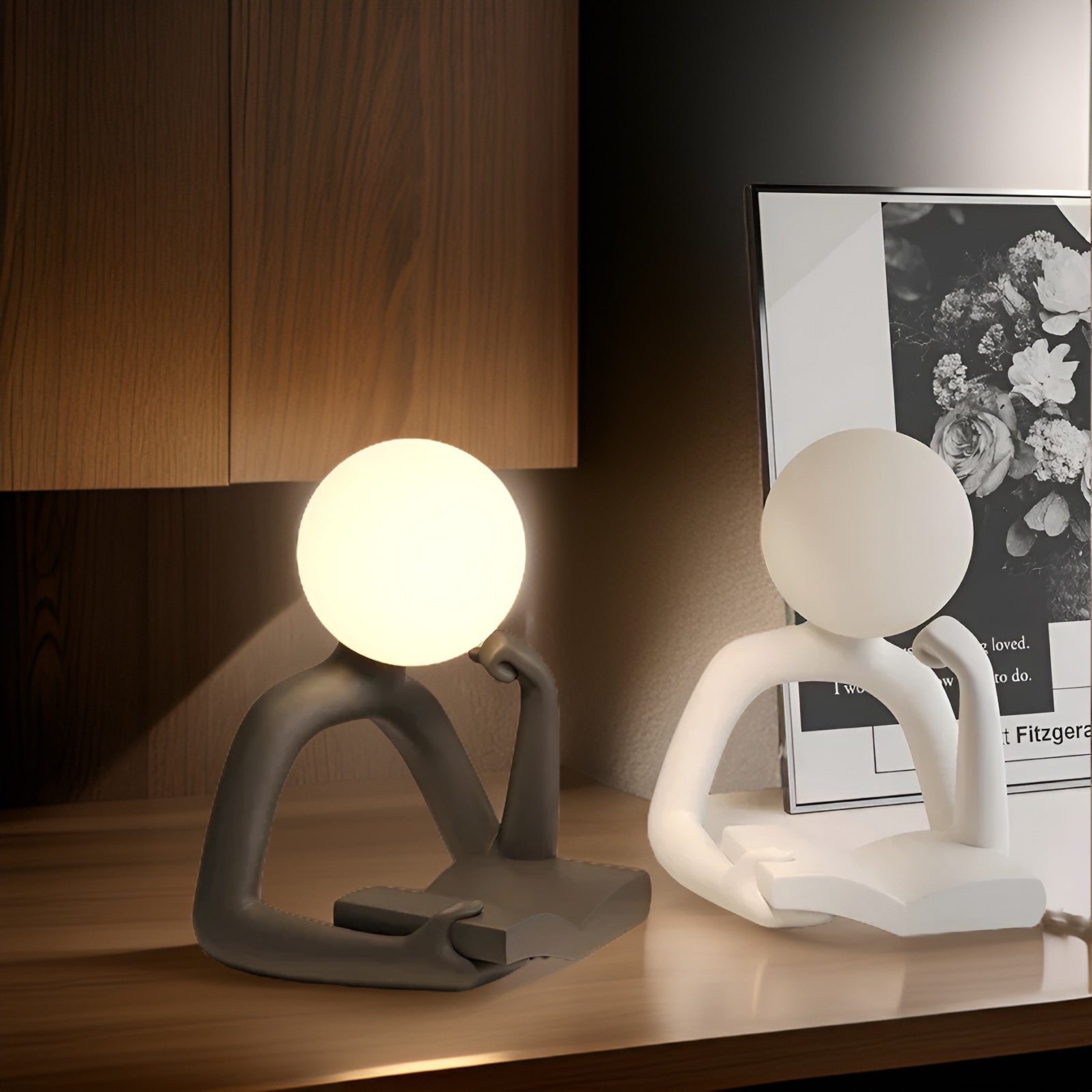 Thinker Moon - Ästhetisches Mond Denk Skulptur Nachtlicht-3