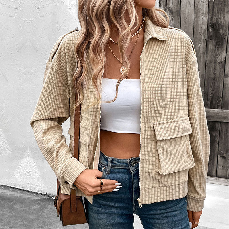 Damen Cordjacke mit Reverskragen und Reißverschluss