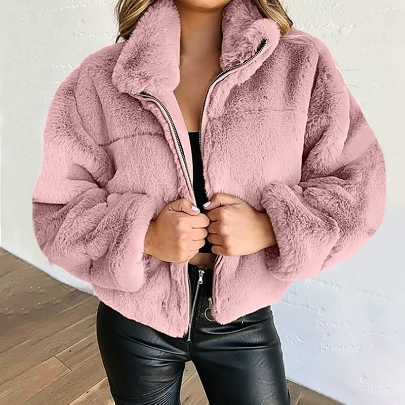 Damen Winterjacke mit hohem Kragen und Plüschstruktur