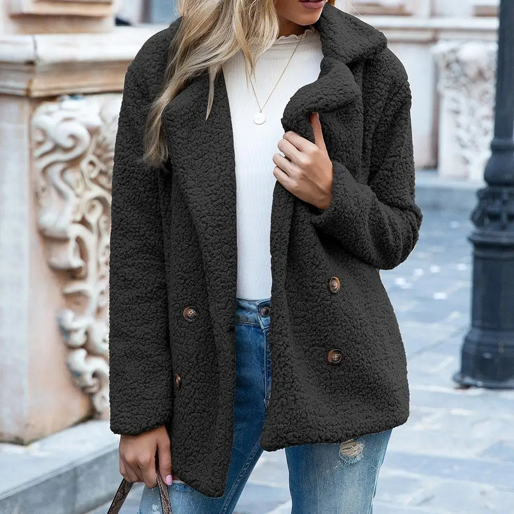 Damen Winterjacke mit Knopfverschluss und langen Ärmeln