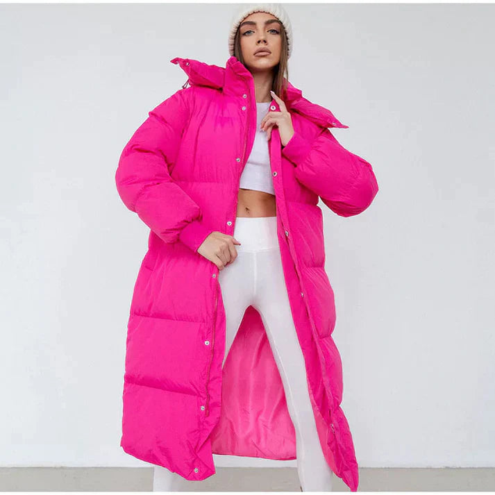 Damen Winterjacke mit verlängertem Schnitt und Kapuze