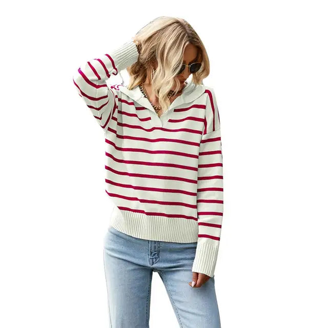Damenpullover mit Langarm und Polo-Kragen