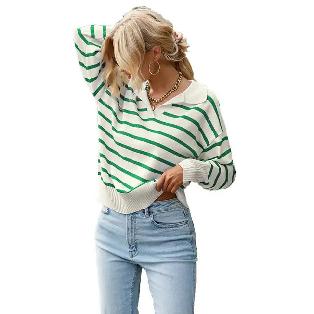 Damenpullover mit Langarm und Polo-Kragen