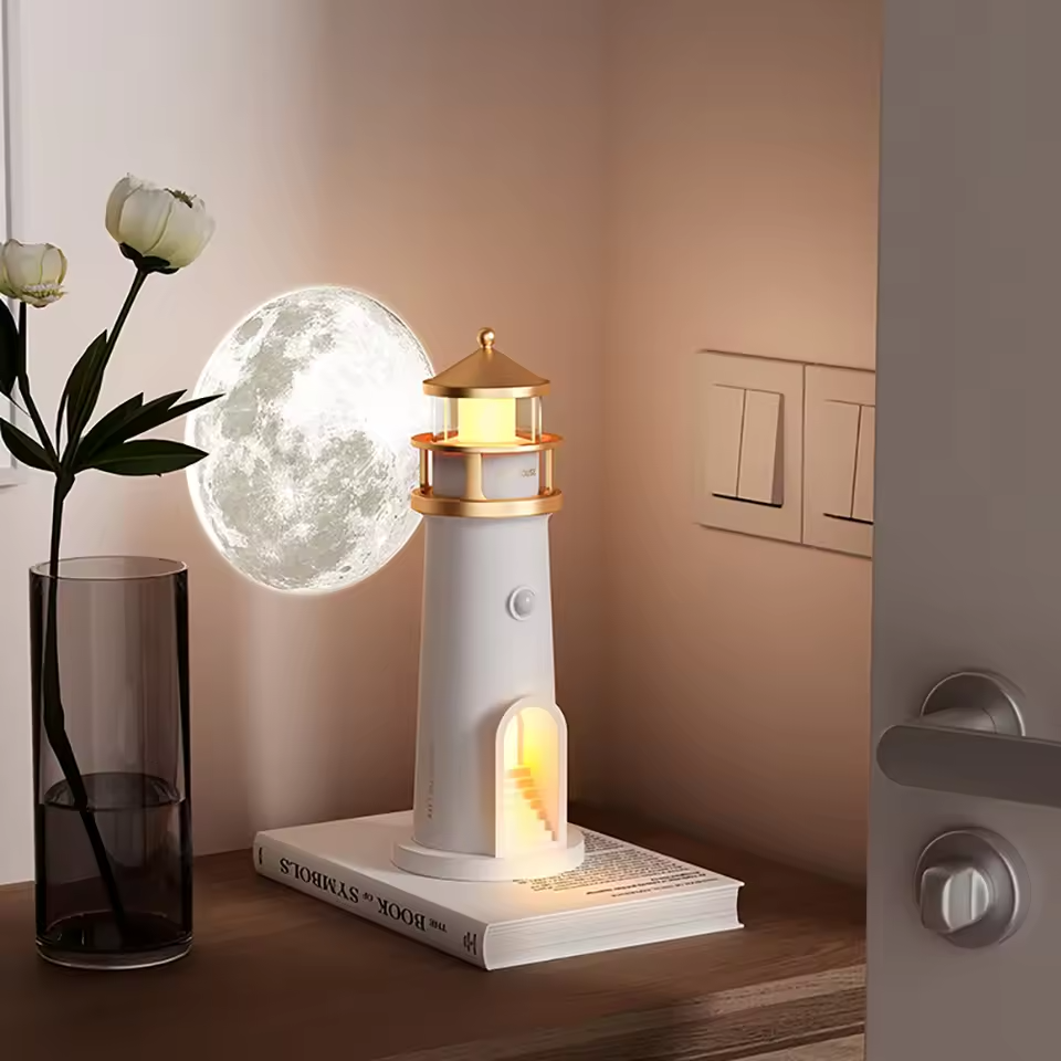 Lighthouse Tischlampe - Mondprojektion Licht & Bluetooth Lautsprecher-1
