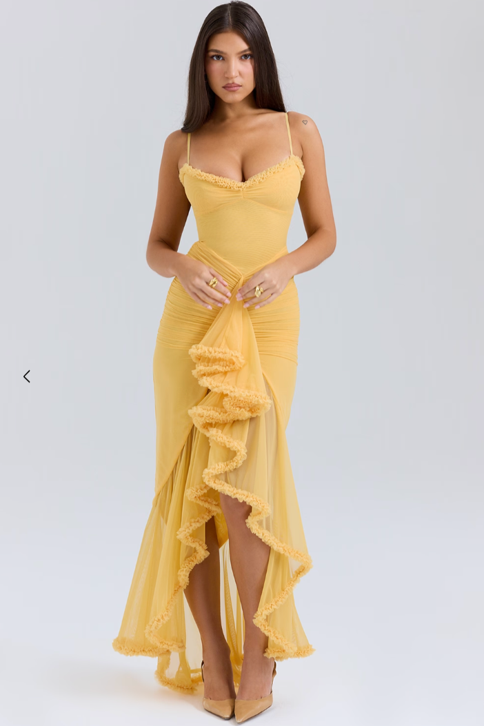 Maxikleid mit Rüschen und Spaghettiträgern