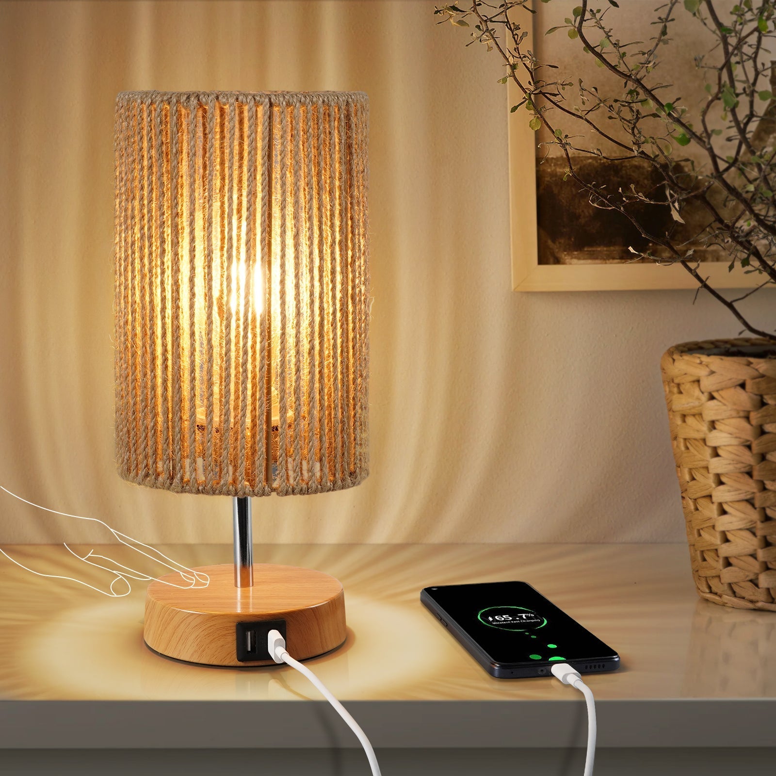 Moderne Nachttischlampe Touch mit USB-Port und Dimmfunktion für stilvolles Schlafzimmer-1