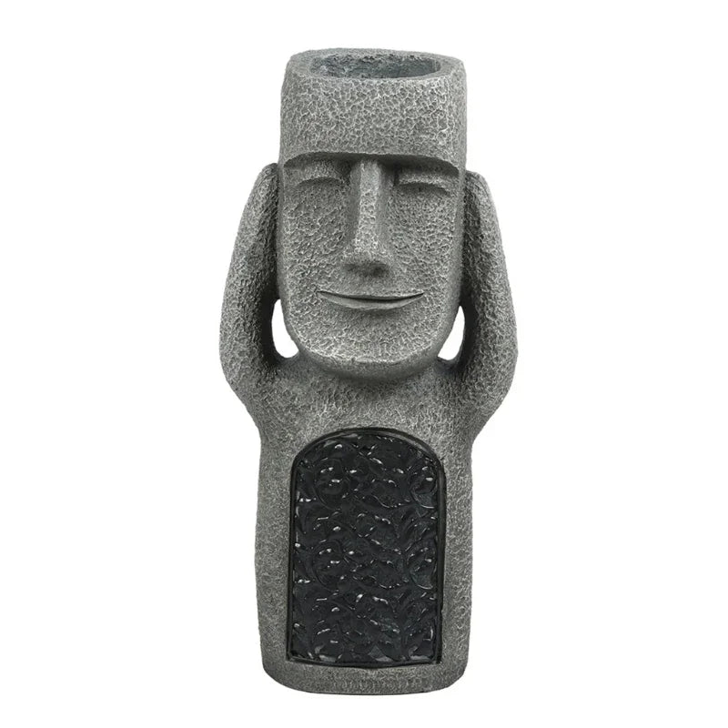 Exotischer LED-Blumentopf im Moai-Stil – Wetterfest mit Integrierter Beleuchtung-1