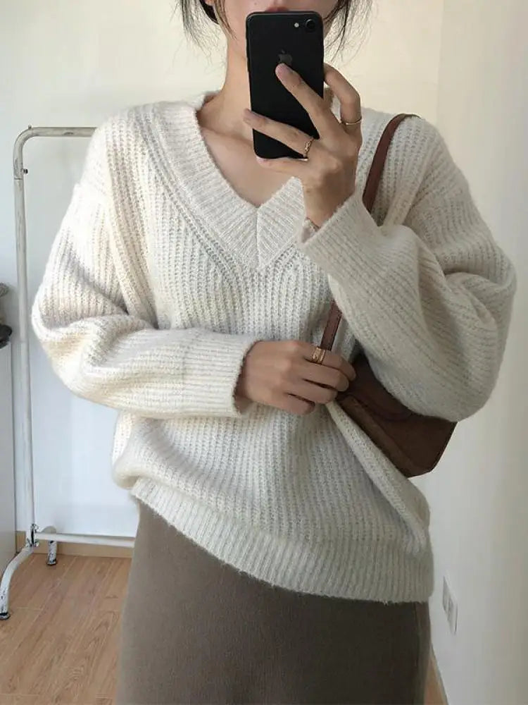 Übergroßer grob gestrickter Pullover für Damen