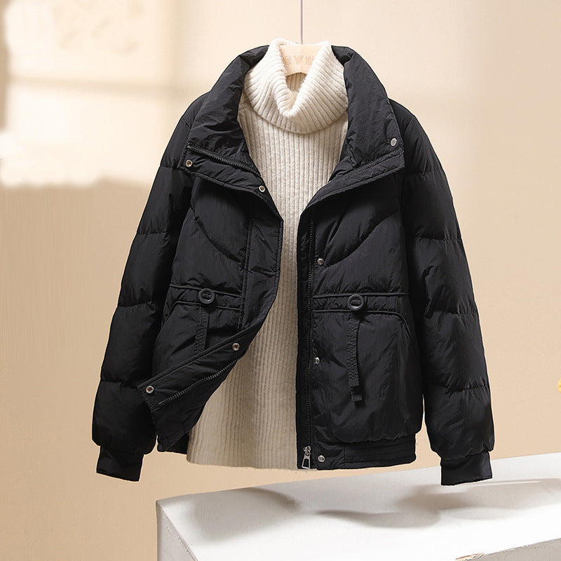 Gesteppte Daunenjacke für Damen mit hohem Kragen und Reißverschluss vorne