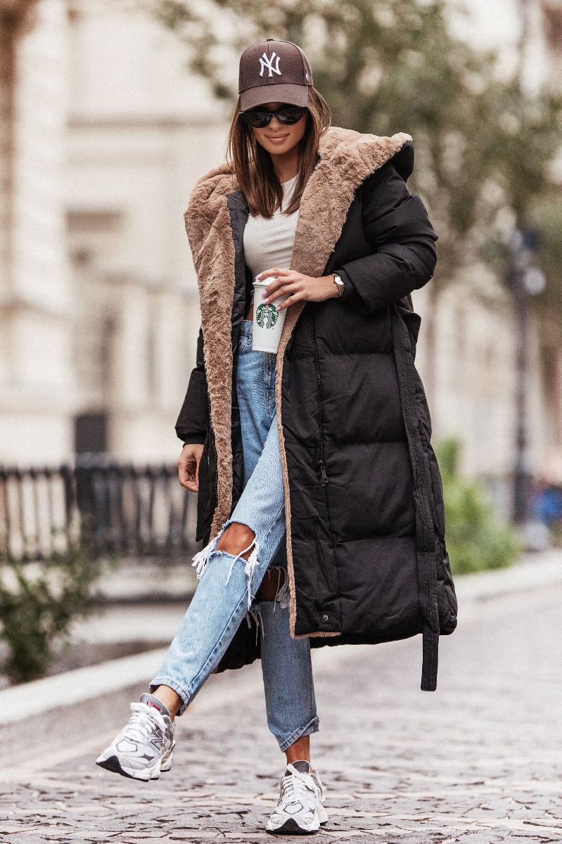 Damen Winterjacke mit Kapuze und Pelzfutter